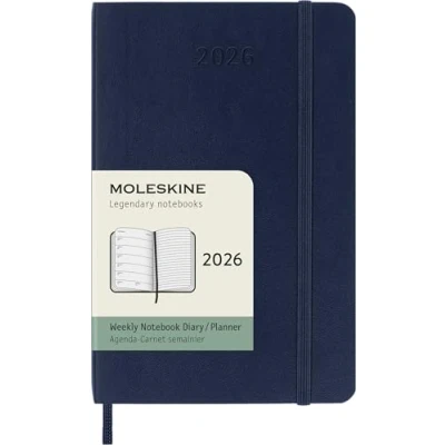 Image of Moleskine Weekly Planner, 2026 12 Month Agenda with Space for Notes, Soft Cover and Elastic Closure, Pocket Size 9x14, Blue Color