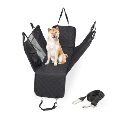 Image of Relaxdays Dog Blanket, for Back Car Seat, Viewing Window, Bag, Seat Belt, WxD: 209 x 143 cm, Cover Protection, Black