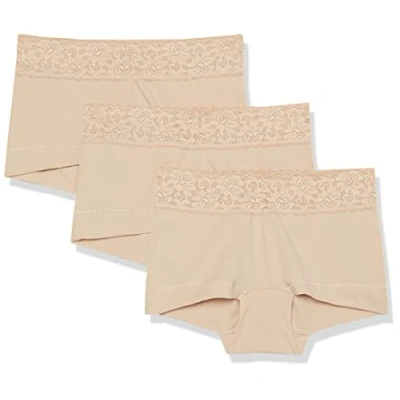 Image of Maidenform Women&#039;s Underwear, Stretch Cotton Boyshort Panties, Assorted, 3 Pack Boy Short, Latte Lift/Latte Lift, L (Pack of 3)