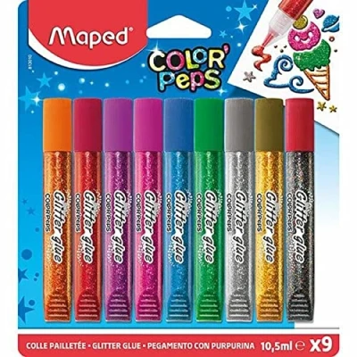Image of Maped Color&#039;Peps Glitter Glue Tubes for Children Shiny Effect Easy to Use with Fine Tip 9 of 10.5 ml Assorted Colours