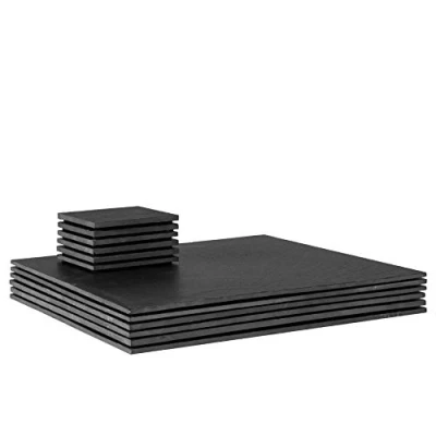 Image of 12pc Black Square Linea Slate Placemats &amp; Coasters Set By Argon Tableware