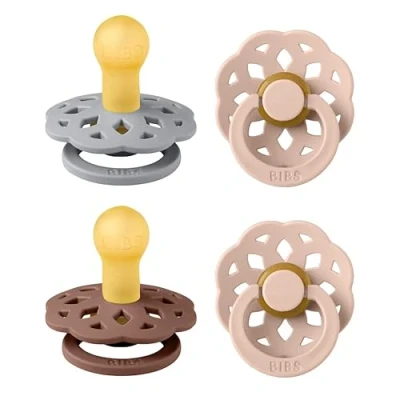Image of BIBS Boheme Soother 4 Pack. BPA Free Dummy Pacifier, Round Nipple. Natural Rubber Latex, Made in Denmark. 0 6 Months (Pack of 4), Woodchuck Mix