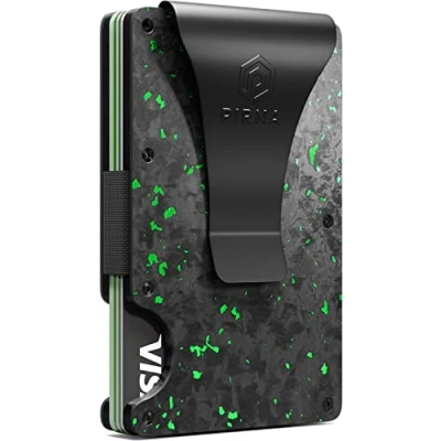 Image of Slim RFID Blocking Minimalist Card Wallet for Men, Thin Front Pocket with Money Clip, Real Forged Carbon Wallets Men in UK Gift Box Green
