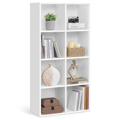 Image of VASAGLE Bookcase, 8 Compartments Storage Cabinet, Divider, Display Stand, for Living Room, Bedroom, Office, 30 x 65.5 139.5 cm, White LBC24WT