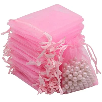Image of Leeyunbee 100PCS 7 x 9 cm Pink Organza Bags, Gift Jewelry Pouches Candy Bags Wedding Favour with Drawstring Used for Wedding, Birthday, Christmas, Anniversary