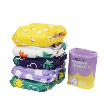 Image of Bambino Mio, Reusable Nappy Set The Give it a go Bundle, 5 x Nappies, 100 messless Liners, Brave