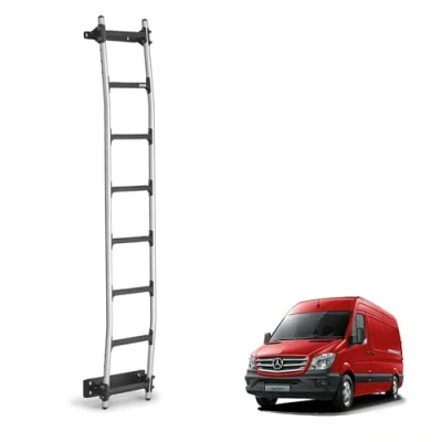 Image of Rhino Rear Door Ladder for Mercedes Sprinter Van Fits 2006 2018 [High Roof] 8 Anti Slip Steps 120kg Support