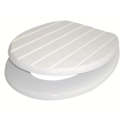 Image of 18&#039;&#039; MDF Universal Oval Toilet Seat, Stainless Steel Hinges Adjustable Anti Slip, Easy to Clean Ideal for Bathroom and En Suite Use (White Stripes)