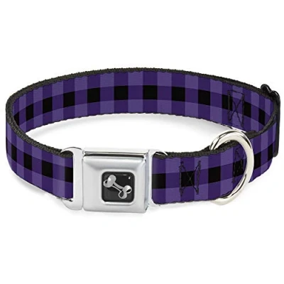 Image of Buckle Down Seatbelt Dog Collar Buffalo Plaid Black/Purple 1&quot; Wide Fits 11 17&quot; Neck Medium