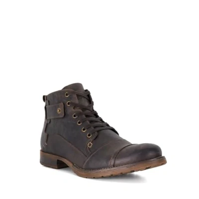 Image of Dune Mens Simon Leather Seam Detail Boots Size UK 10 Block Heel Lace Up Dark Brown