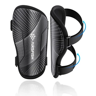 Image of Shin Pads Boys CE Certified Airsfish Kids Football Guards Breathable Non Slip Extended Adjustable Straps Lightweight Soccer for Girls Teens Leg Calf Protective Gear Black