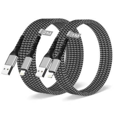 Image of 2Pack 1M+2M iPhone Charger Cable Apple MFi Certified, USB Lightning Charging Phone Fast Wire Lead for 14 13 12 11 Pro Max XS XR X 8 7 Plus SE, iPad