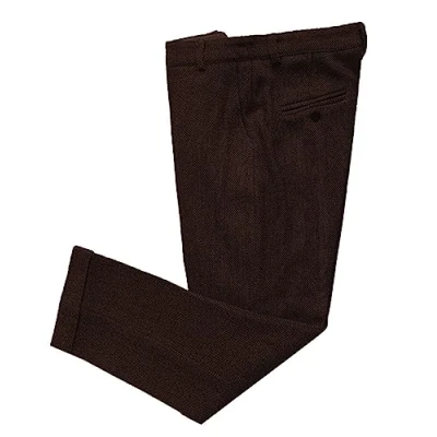 Image of Solovedress Men&#039;s Vintage Tweed Dress Trousers Herringbone Regular Fit Business Suit Trousers, coffee, 34 W/30 L