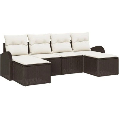 Image of vidaXL 6 Piece Garden Sofa Set with Cushions Brown Poly Rattan