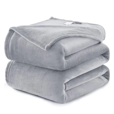 Image of WAVVE Fleece Blanket Sofa Throw Light Grey 5ft x 6.5ft Fluffy Soft Warm Versatile for Sofa/Couch/Bed Double/Twin Size, 150x200 cm