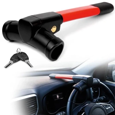 Image of GADLANE Red T Bar Steering Wheel Lock High Visibility Car Anti Theft Device, Suitable Security for Car, Van &amp; Caravan, 2 Keys Strong (Red)