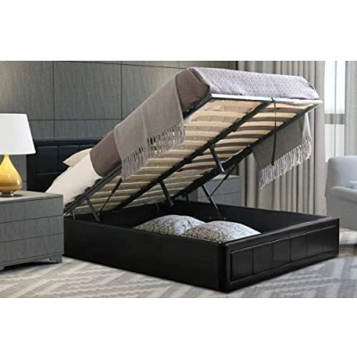 Image of Home Treats Ottoman Bed Frame Black Padded With Gas Lift &amp; Under Storage (Single 3ft, No Mattress)