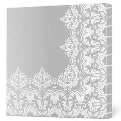 Image of Maki 3 Ply Flowery Tissue Paper Napkins Serviettes for Decoupage Lunch 33cm x Pack of 20 (Ornament Border Grey)