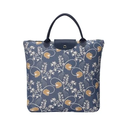 Image of Signare Tapestry Foldable Tote Bag Reusable Shopping Grocery with Floral Design (Austen Blue, FDAW AUST)