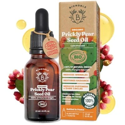 Image of Bionoble Organic Prickly Pear Seed Oil 15ml 100% Pure, Natural and Cold Pressed Face, Body, Hair, Beard, Nails Vegan Cruelty Free Glass Bottle + Pipette