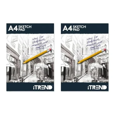 Image of iTrend A4 Sketch Pad Drawing Paper Coloring Book and Art Easy to Use Doodle Creative Fun White Grade Quality Back Card Cover Pack of 02 70 GSM