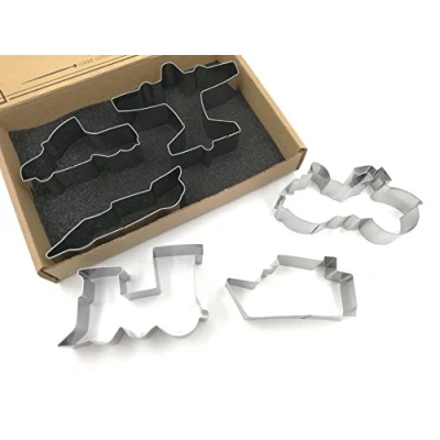 Image of JOKUMO Transportation/Vehicle Cookie Cutters Set 6 PC High Grade 430 Stainless Steel Truck, Formula car, Train, Airplane, Motorcycle and Ferry