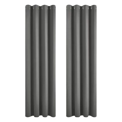Image of Deconovo Blackout Curtains for Living Room Super Soft Thermal Insulated Long Bedroom Eyelet 46 x 90 Drop Inch Light Grey 2 Panels