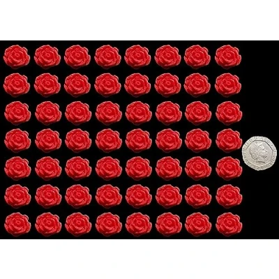Image of 60 x Edible 3D 12mm High Detail Small Roses flowers, icing toppers, cake cupcakes decorations (Red)