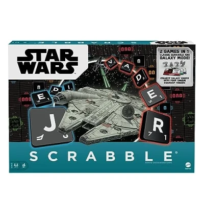 Image of Scrabble Star Wars Edition Family Board Game with Galaxy Cards &amp; Spacecraft Mover Pieces, Glossary, Gift for Teen Adult or Night Ages 10 Years Older, GYM75