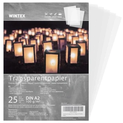 Image of WINTEX Tracing Paper A2 100gsm (25 Sheets) Vellum for Printer Drawing Art Sketch Pattern Transfer Ideal Arts Crafts Architectural Drawings Translucent White