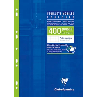Image of Clairefontaine Ref 1792C Single Sheets (Pack of 200 Sheets) A4 Sized, 5/5 Squared Rulings, 90gsm Brushed Vellum Paper, Resealable Pack, Multi punched White
