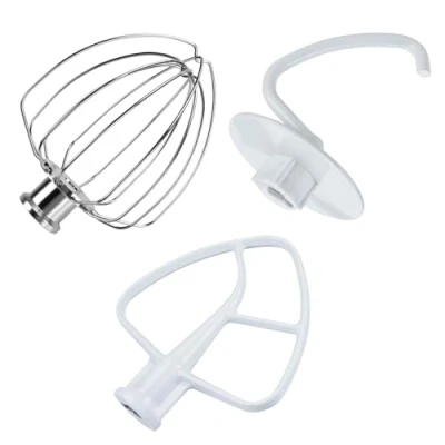 Image of 3 Piece Kit Attachments for KitchenAid 4.5 5 Quart Tilt Head Stand Mixers Artisan Series &amp; Classic by MMOBIEL Aluminum K45 6 Wire Whip, Flat Beater and Dough Hook Hand Wash Only