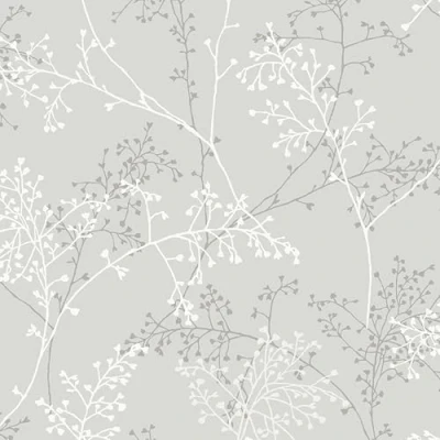 Image of Grandeco Delicate Sprig Blown Vinyl Wallpaper, Grey