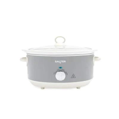 Image of Salter Retro 6.5L Slow Cooker 3 Heat Settings &amp; Keep Warm, Dishwasher Safe Ceramic Pot, Tempered Glass Lid, Cool Touch Handles, Family Cooking, Stews, Casseroles, Curries, Grey, 200W, EK6250GRY
