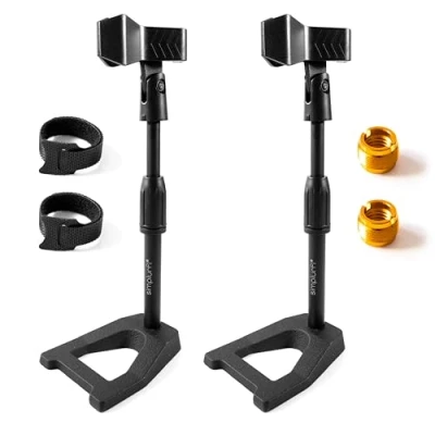 Image of Simplurfi 2 Pack Desktop Mic Stand with Clip, Adjustable Table Microphone Stand, 5/8 to 3/8 Metal Adapter, Heavy Weighted Base, for Blue Yeti Snowball Spark Fifine K669 AT2020 Shure SM58 SM57