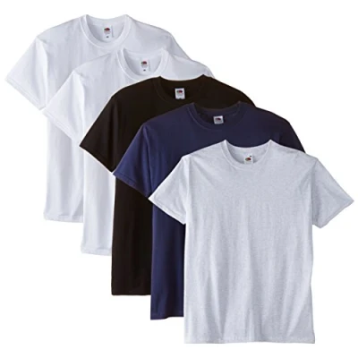 Image of Fruit of the Loom Men&#039;s Super Premium Short Sleeve T Shirt, White/White/Black/Navy/Ash, XXL UK