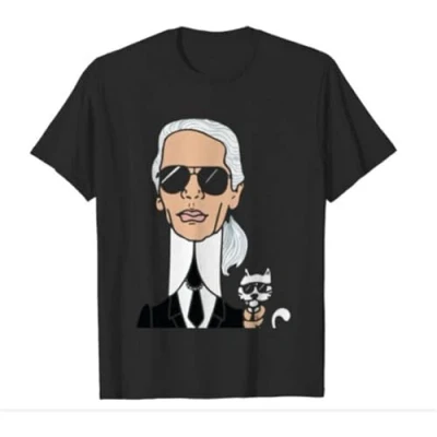 Image of Karl Lagerfeld Paris Men &#039; S Reflective Chacracter Gift Tee Round Neck Unisex Tops Men&#039;s 100% Cotton Short Sleeve T Shirts Black