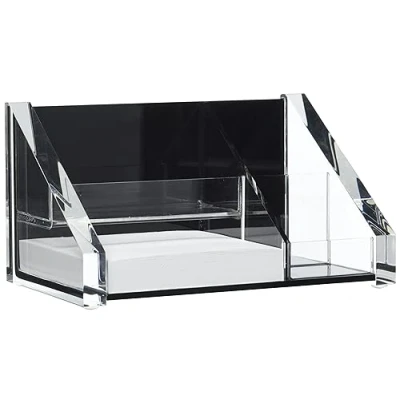 Image of Wedo Butler 605101 Exclusive Acrylic 3 Compartments Memo Box with 150 Sheets of Paper Non Slip Rubber Feet Transparent/Black