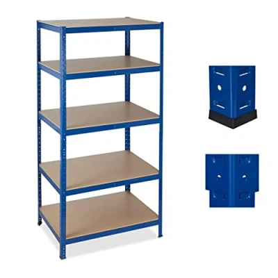 Image of Relaxdays Heavy Duty Shelf Unit, 5 Tiers, Capacity 1325 kg, Modular Cellar Shelves, HWD 180x90x60 cm, Metal/MDF, Blue
