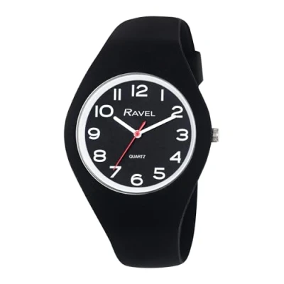 Image of Ravel Unisex Easy Read Slim Comfort Fit Contrast Silicon Strap Watch Analogue Quartz R1804.33 Black Numbered