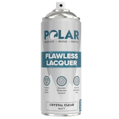 Image of Polar Flawless Clear Lacquer Spray 400ml Matt Finish Non Yellowing &amp; Scratch Resistant Interior Exterior Surfaces for Wood, Metal, Plastics, Glass Ceramics