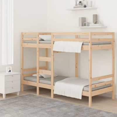 Image of vidaXL Bunk Bed Kids Loft Frame 90x200 cm Solid Pine Wood with Guardrails and Ladder Space Saving Solution for Large Families Sleepovers Rustic Charm Durable Design