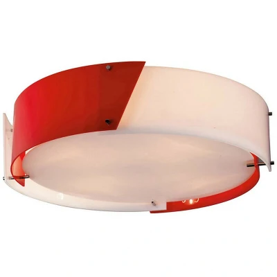 Image of Dakota Flush Ceiling Medium 4 Light E27 Polished Chrome/Red &amp; White Acrylic