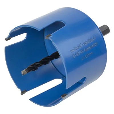 Image of wolfcraft Universal Hole Saw with Mandrel, Pre Assembled I 3885000 use in a Wide Range of Materials, Cutting Depth 60 mm