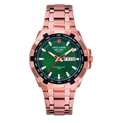 Image of swiss alpine military Men&#039;s Watch Analogue Quartz 7043.1 Stainless Steel, Pink/Pink/Green 1164sam, Bracelet