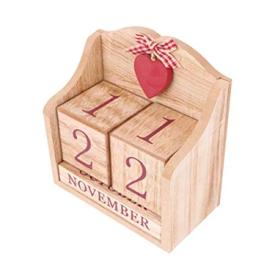 Image of Wooden Calendar Blocks,Wood Block Perpetual Desk Calendar,Cube Desktop Calendar, Xmas Wood Planner