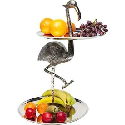 Image of Kare Design Etagere Flamingo, Silver, Handmade, Decoration, Animal Motive, Cake Stand, for Kitchen, Dining Table, Desk, Dressing 53x38x43 cm (H/W/D)