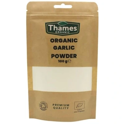 Image of Organic Garlic Powder Certified Organic, Non GMO, Vegan, No Additives, Preservatives, Resealable Bag by Thames 100g