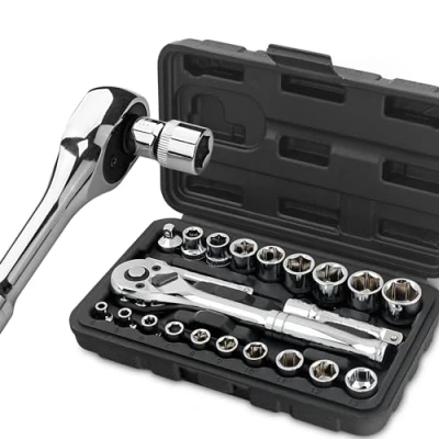 Image of Hi Spec 22pc Metric Socket Set 1/4 &amp; 3/8 Drive with Ratcheting Wrench, Extension Bars in Compact Tool Case.