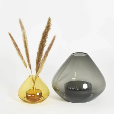 Image of AYTM Lantern Uno, vase, amber, Ø 14 cm, height 11 glass